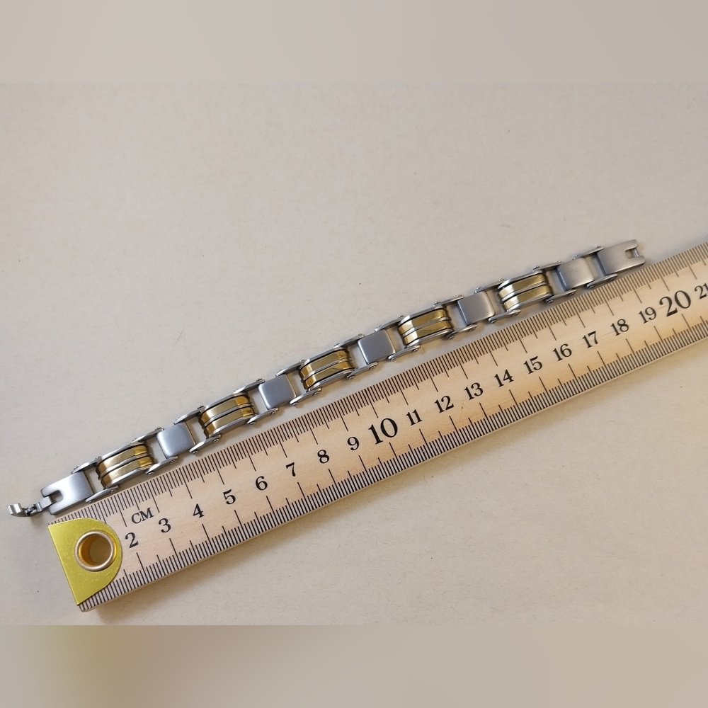 Silver and Gold Tone Steel Bracelet - Picture 7 of 10